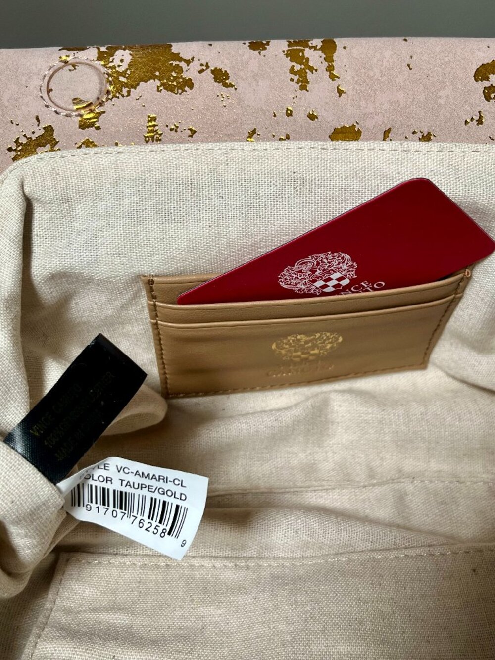 Vince Camuto Amari Taupe Gold Leather Clutch Shoulder Bag NWT - Picture 11 of 12